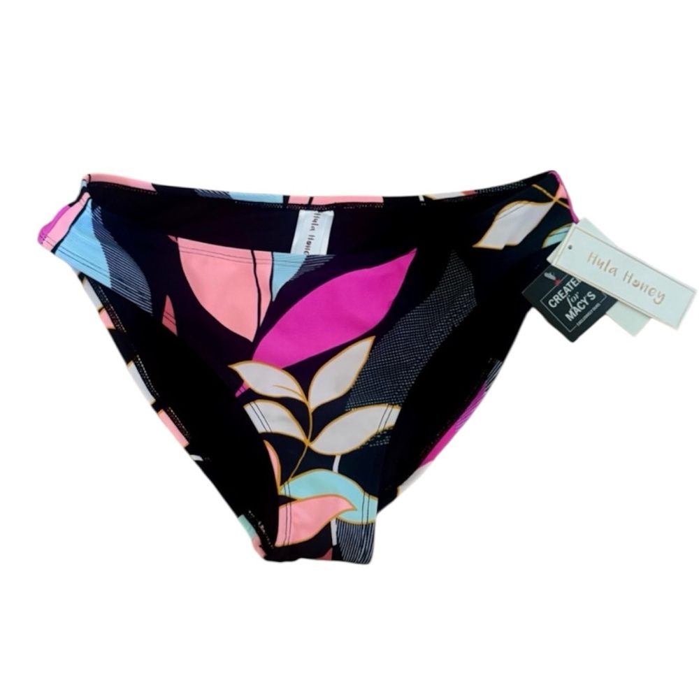 Hula Honey Jungle Boogie Bikini Bottom L Black Pink Tropical Hipster NWT Swim